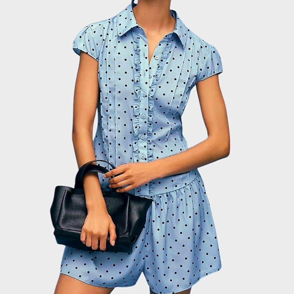 Anthropologie Maeve Cap-Sleeve Button-Front Romper‎ Women's Small Blue NWT